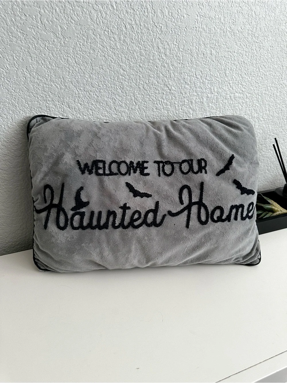 Haunted Home Gray Decorative Accent Pillow